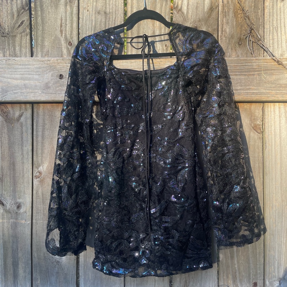 Lucy in the Sky Black sequined Babydoll Micro Mini Dress Sise S - Picture 8 of 10
